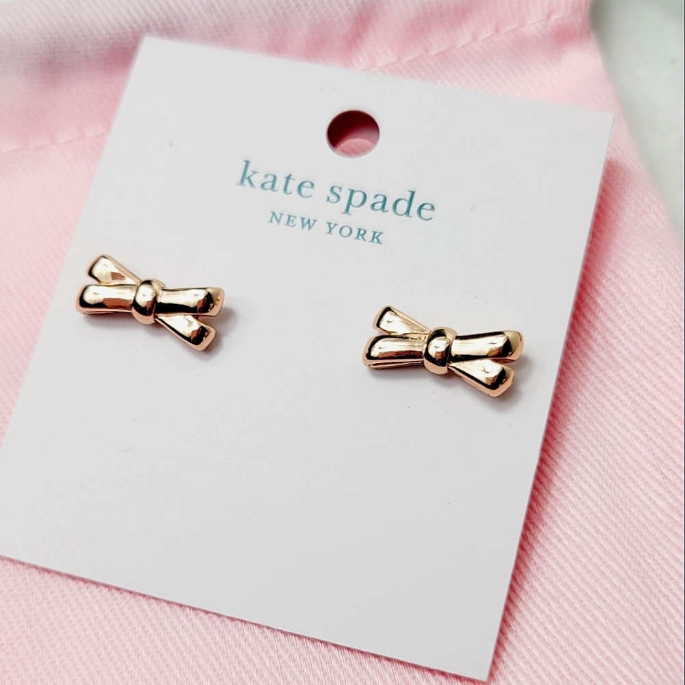 Kate Spade Double Bow Rose Gold Studs Earrings W KS Jewelry Bag - Picture 6 of 7
